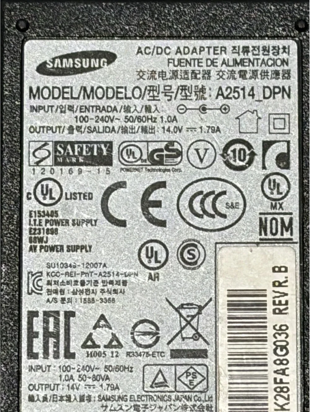 Genuine Samsung Monitor A2514 FPN 14V 1.79A 25W AC DC Adapter Charger *TESTED*